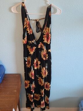 Sunflower Print Black Maxi Dress - Brand: Timing